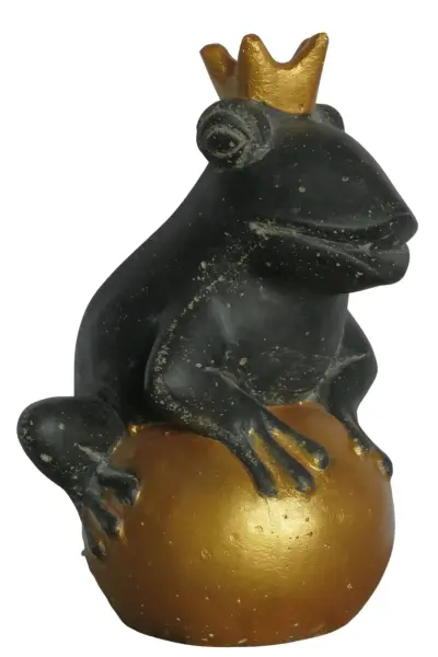 Product image 5 of the product “Frog Prince sitting on ball, approx. 30cm height, cast stone, hollow, handcrafted & coloured ”